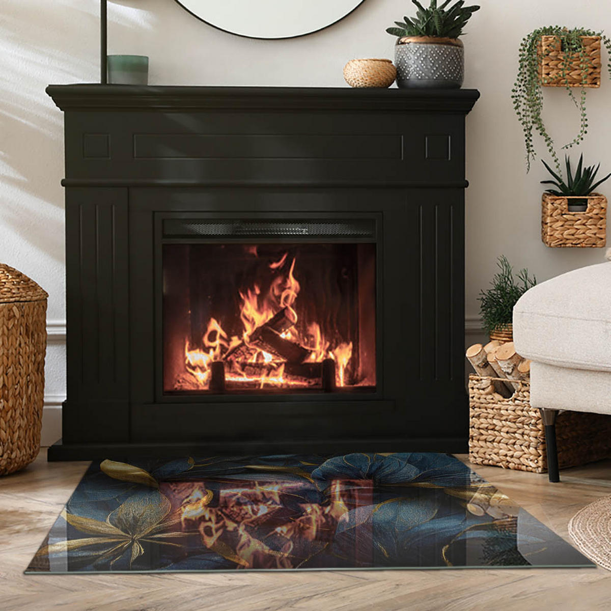 GLASPLATTE für Kamin 100x70 cm Marineblau - Dunkelblau, Glas (100/70/0.4cm) - ArtPrintCave