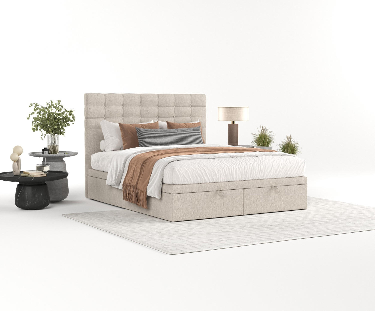 POLSTERBETT Callo mit Stauraum 200/200 cm Hellbeige im Megan Stoff - Sandfarben/Schwarz, Holz/Holzwerkstoff (200/200cm) - AltaBeds