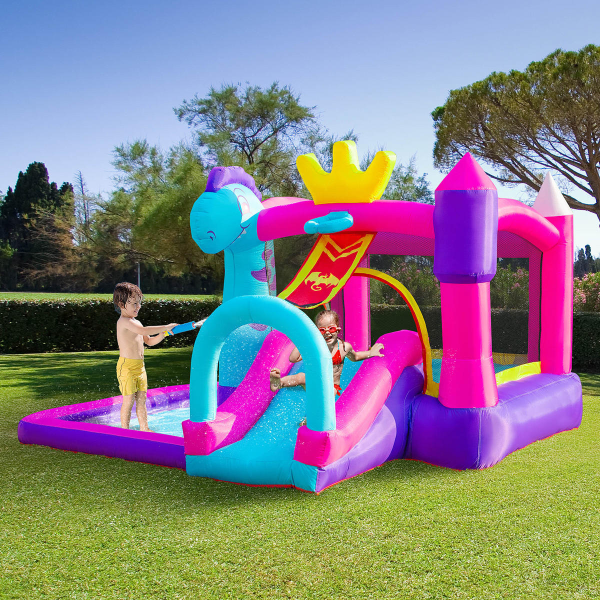 HÜPFBURG DE-18566 mit Trampolin, Rutsche & Basketballkorb Mehrfarbig - Multicolor, Kunststoff (300/270/200cm) - ComfortXL