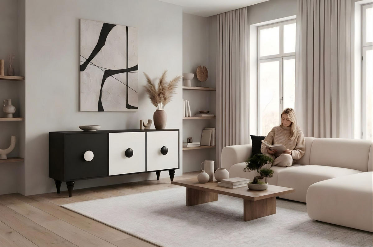 SIDEBOARD Paradis, Schwarz/Weiß - Schwarz, Holzwerkstoff (158.4/74/45cm) - Dancan