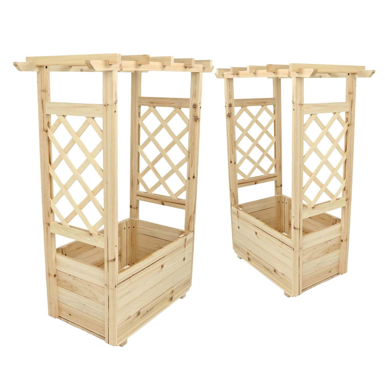 PFLANZKÄSTEN 2er Set mit Rankgittern & Dach - Tannenholz - 58 x 34 x 103cm - Naturfarben, Holz (58/103/34cm) - holz4home