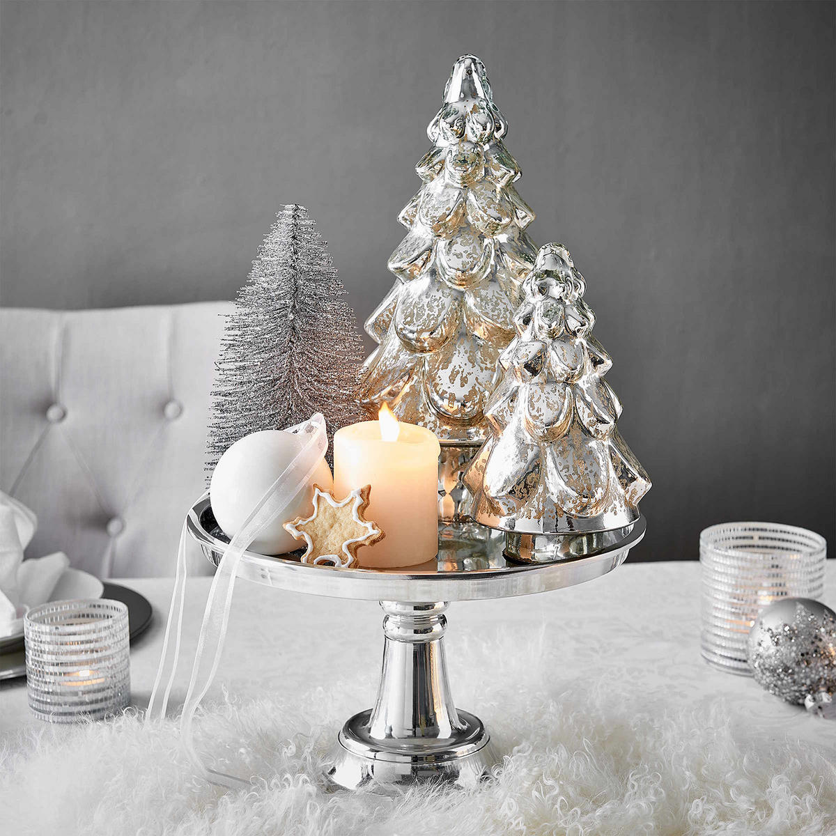 DEKOFIGUR Silver Forest Tanne 19cm - Silberfarben, Glas (11/21/11cm) - Butlers