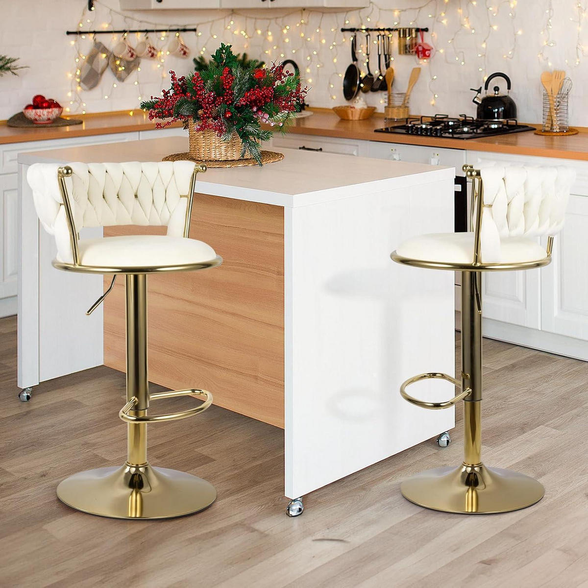 BARHOCKER 4er Set Höhenverstellbar mit Rückenlehne Gold/Beige - Goldfarben, Metall (46/100/46cm)