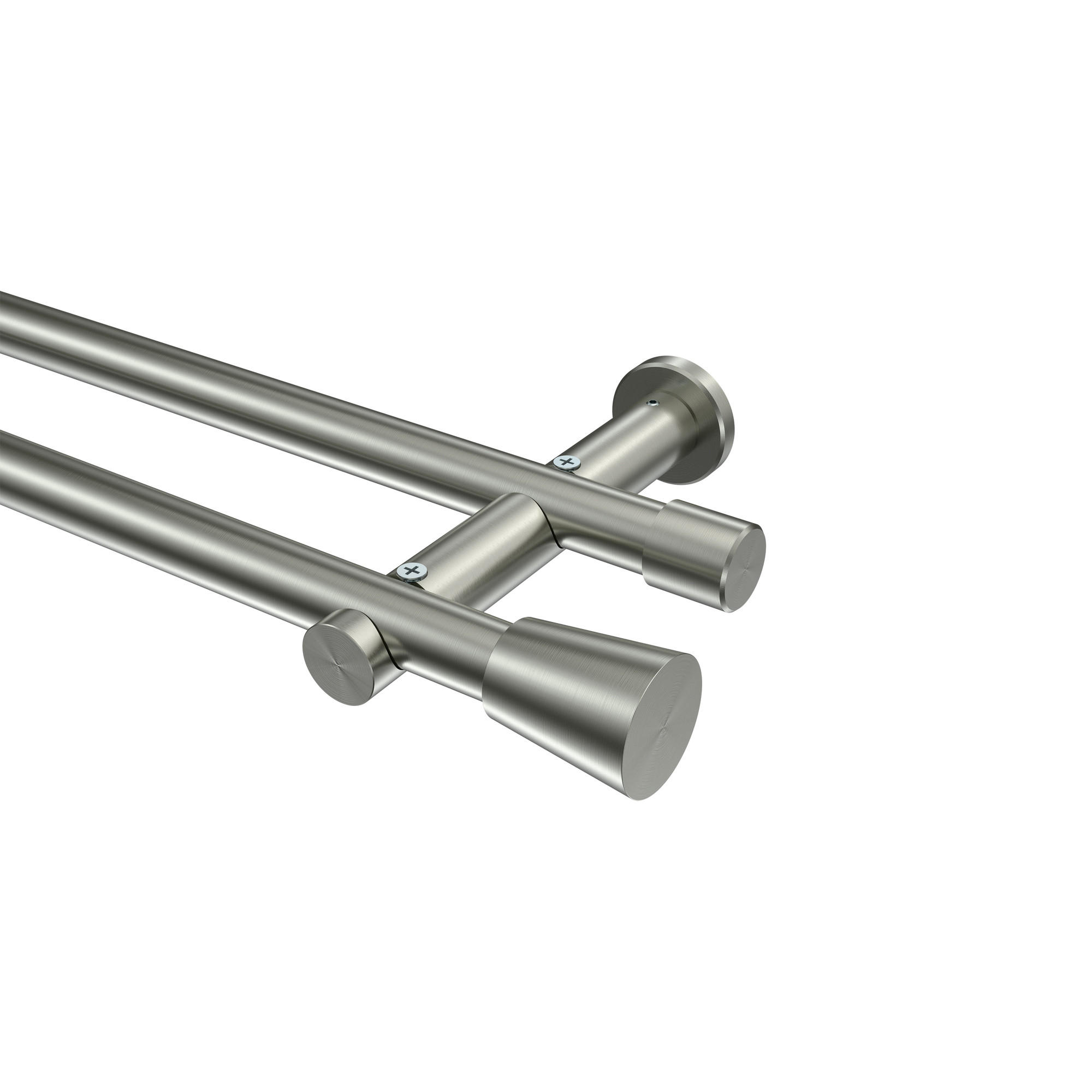 GARDINENSTANGEN-SET Platon Sitra 200 cm, 2-läufig (ohne Ringe), 20 mm Ø Edelstahl-Optik - Edelstahlfarben, Metall (200cm) - INTERDECO