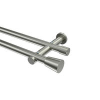 GARDINENSTANGEN-SET Platon Sitra 200 cm, 2-läufig (ohne Ringe), 20 mm Ø Edelstahl-Optik - Edelstahlfarben, Metall (200cm) - INTERDECO