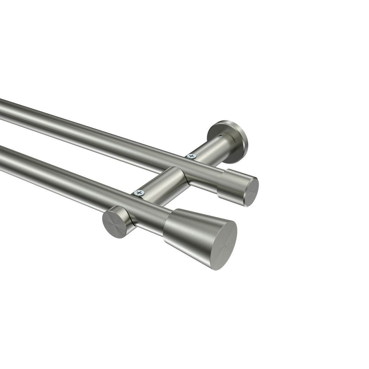 GARDINENSTANGEN-SET Platon Sitra 200 cm, 2-läufig (ohne Ringe), 20 mm Ø Edelstahl-Optik - Edelstahlfarben, Metall (200cm) - INTERDECO