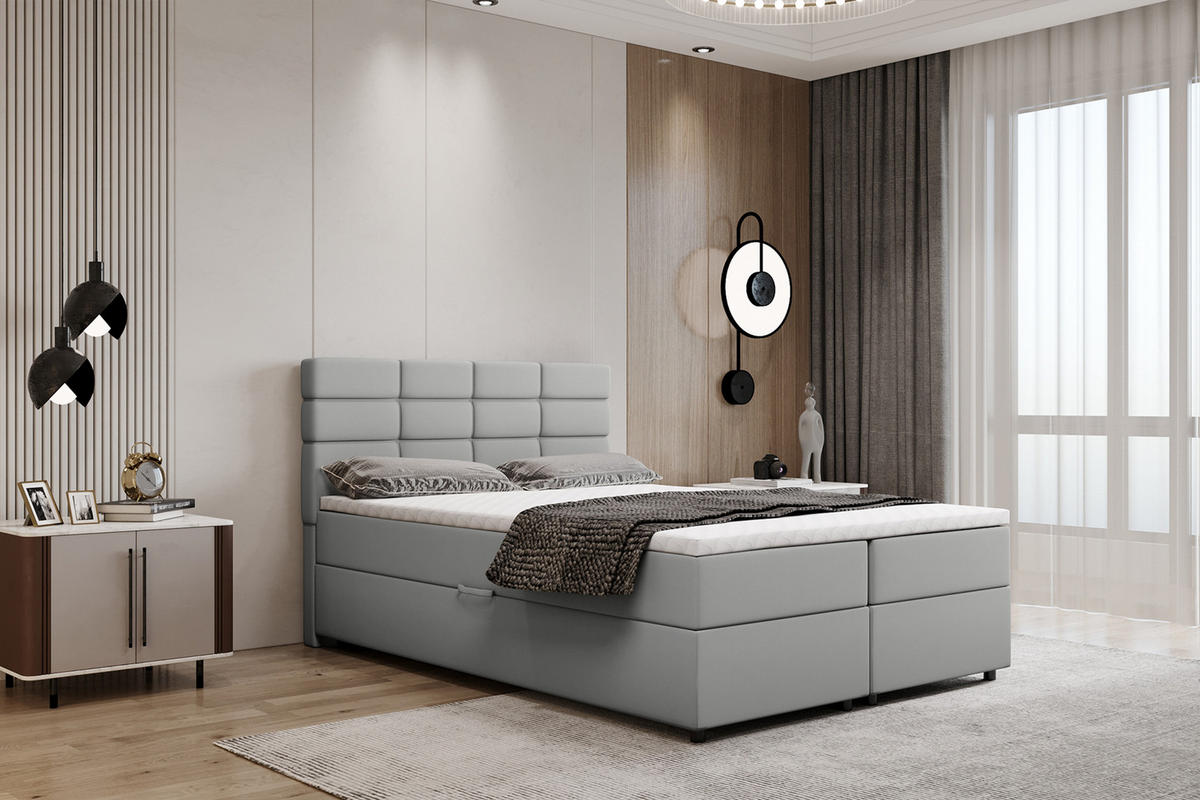 BOXBETT Reve 140 x 200 cm mit Bettkasten und Lattenrost ohne matratze - hellgrau - Hellblau, Holz (140/206cm) - Panda Möbel