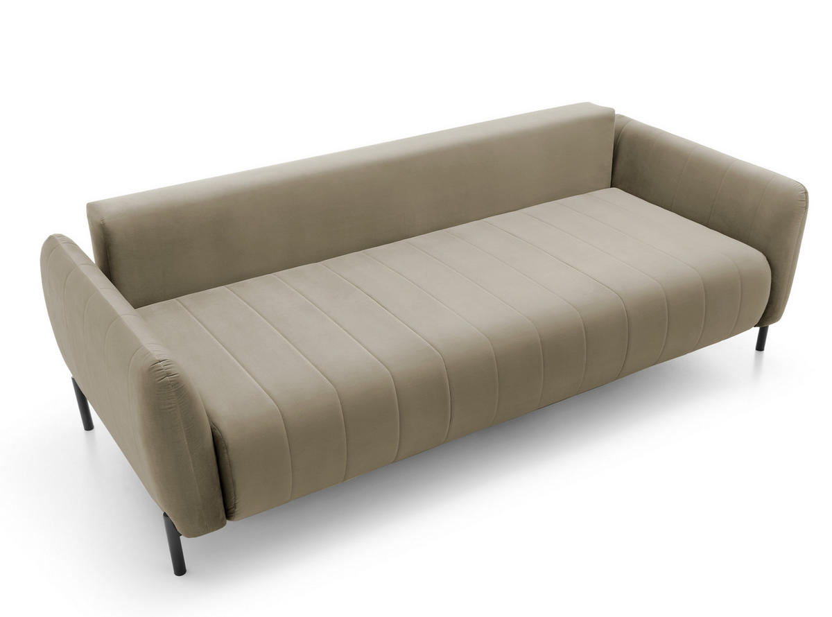 SCHLAFSOFA Neva Beige Velours 234 cm - Beige/Schwarz, Textil/Metall (234/90/100cm) - Selsey