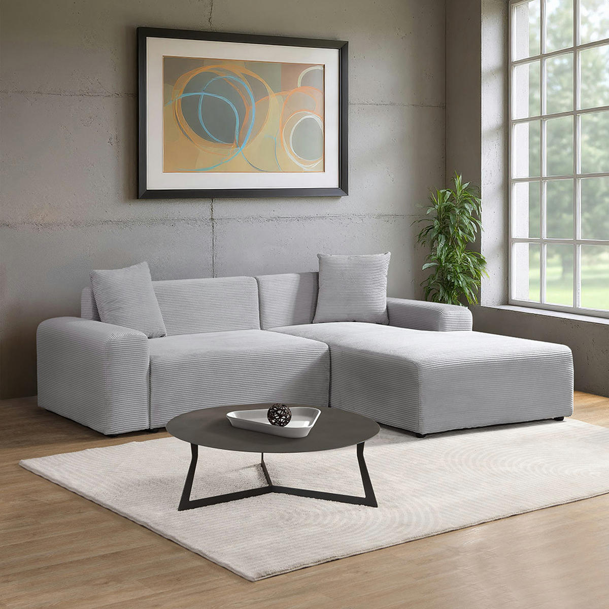 ECKSOFA AMELIO - Grau, Rechts - Grau, Holzwerkstoff/Textil (178/240cm) - Home Deluxe