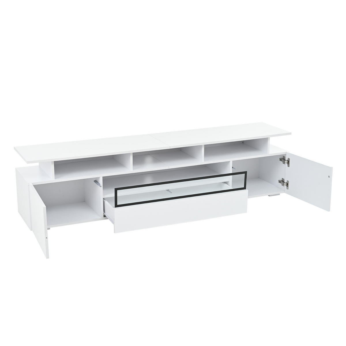 TV-SCHRANK 180/38/45 cm Weiß Hochglanz mit LED, 1 Schublade und 2 Türen - Weiß, Holzwerkstoff (180/45/38cm) - Oxeza