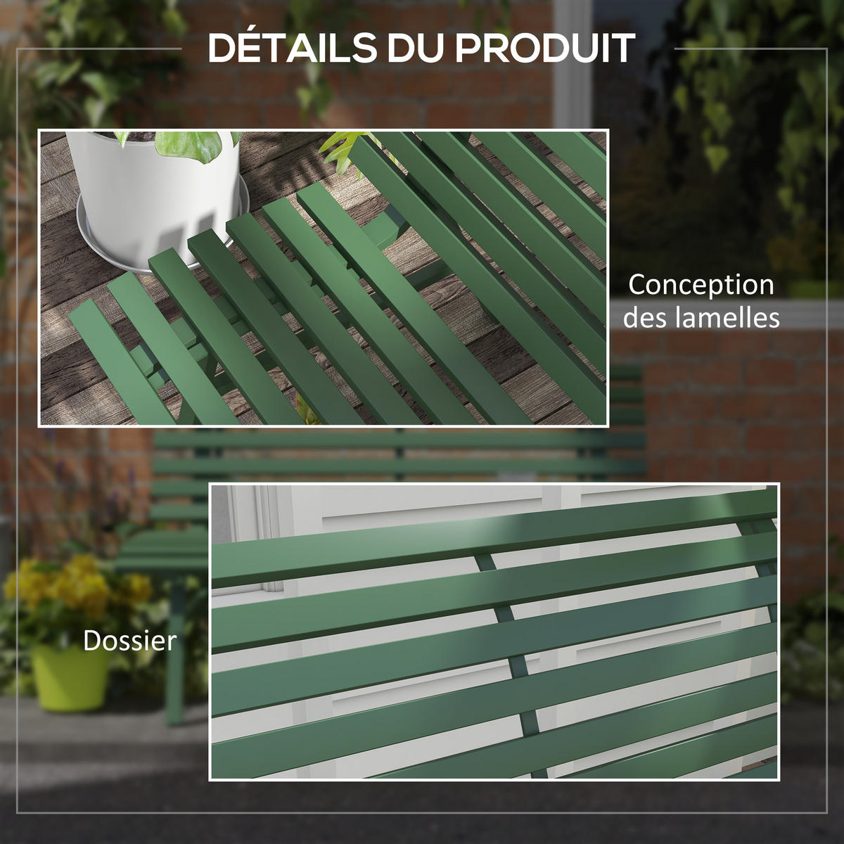GARTENBANK DE-17768 2-Sitzer mit Lattenrost aus Aluminium Grün - Grün, Metall (123/79/67cm) - ComfortXL