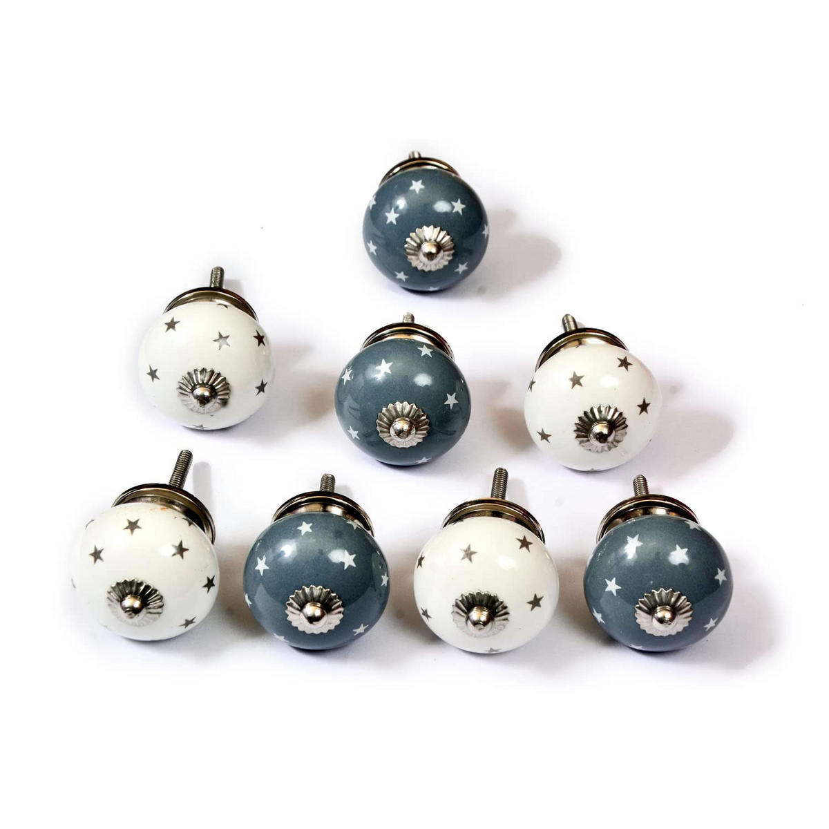 KERAMIKKNÖPFEN Set mit 8 in Weiß und Grau 40 mm Durchmesser. - Hellblau, Keramik (4/4/6.9cm) - Nacnic