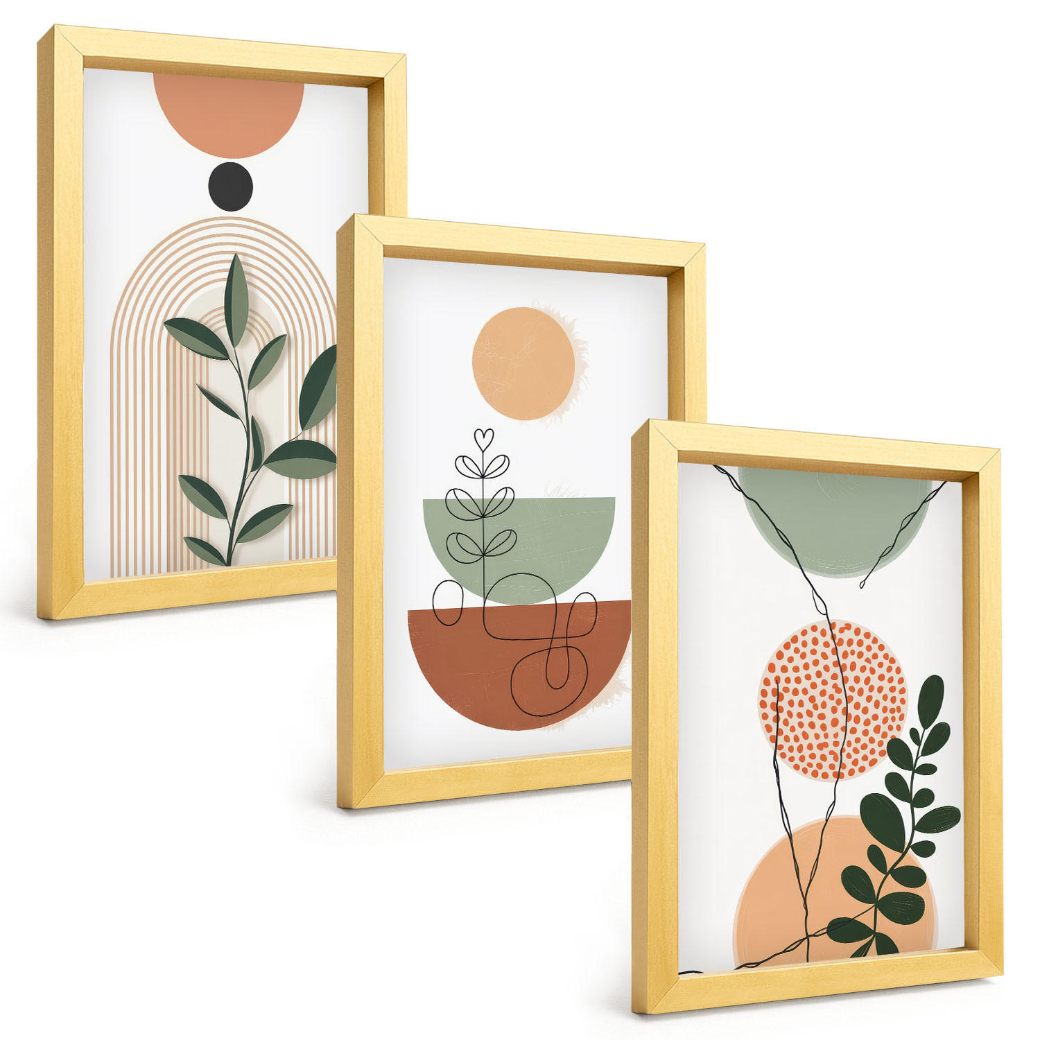 BILDER SET 3er Set - 20x30 cm Goldrahmen - Abstrakte Pflanzenformen - Goldfarben, Kunststoff (20/30cm) - TULUP
