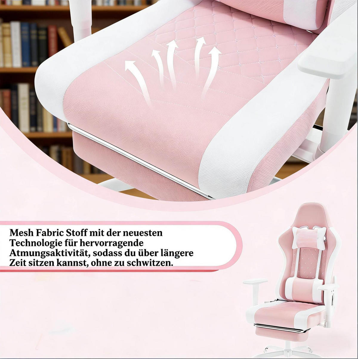 BÜROSTUHL mit Massagefunktion höhenverstellbar Mesh-Stoff Pink Weiß - Pink, Metall (70/127/70cm) - Meubliv
