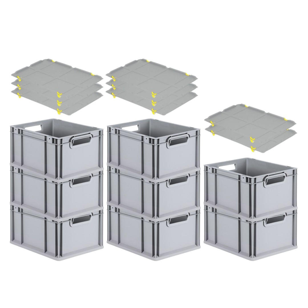EUROBOX 8x Nextgen Economy Mit Auflagedeckel Grau/Gelb Griffe Offen 20 Liter - Gelb, Kunststoff (30/22/40cm) - PROREGAL