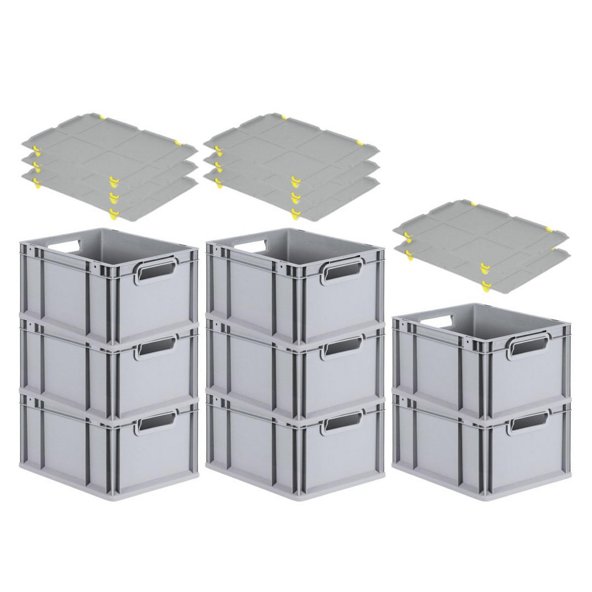 EUROBOX 8x Nextgen Economy Mit Auflagedeckel Grau/Gelb Griffe Offen 20 Liter - Gelb, Kunststoff (30/22/40cm) - PROREGAL