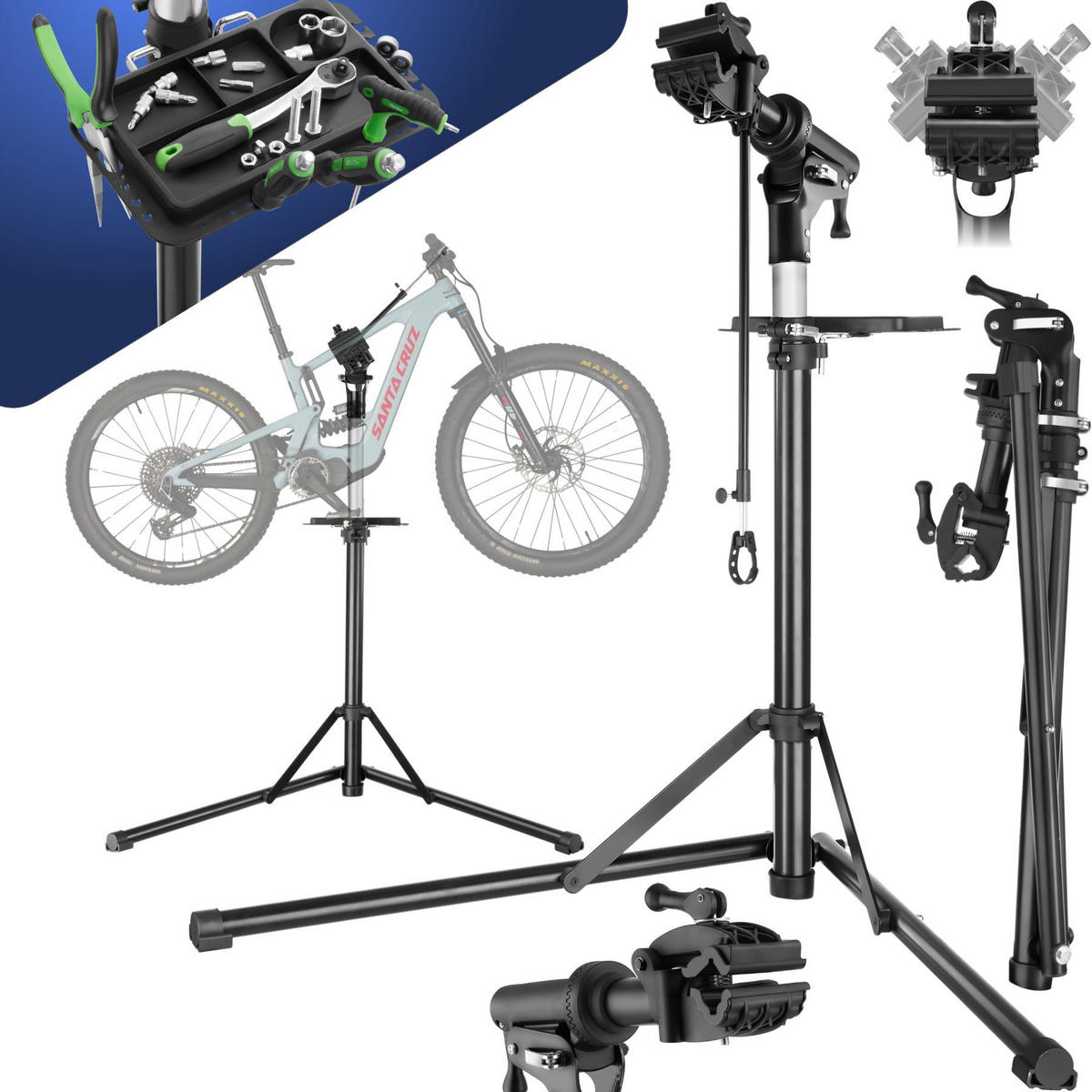 FAHRRADMONTAGESTÄNDER Jan,inklusive Vorderrad-Stabilisator,grau/schwarz - Schwarz/Grau, Textil (81/169cm) - tectake