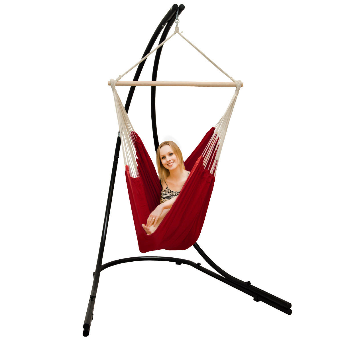 XL HÄNGESTUHL mit Gestell 210/140 cm , Weinrot/Schwarz - Rot, Textil (140/210/160cm) - Amanka