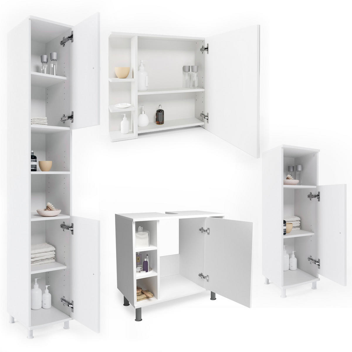 BADMÖBEL-SET Fynn Weiß 4 Teile - Weiß, Holzwerkstoff (60/54/32cm) - Vicco
