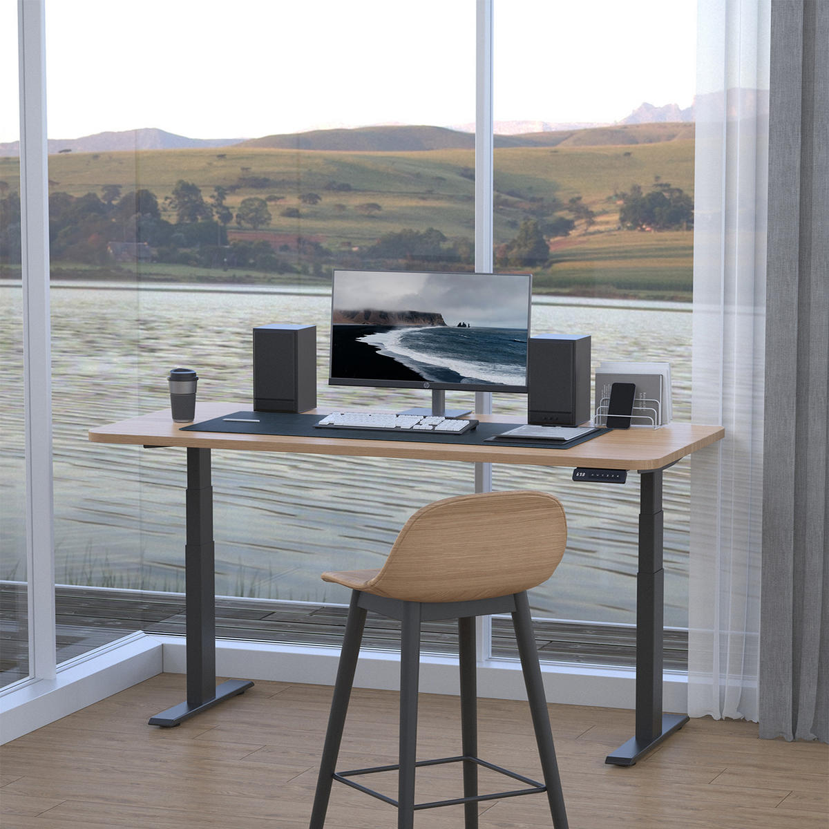 SCHREIBTISCH-GESTELL DE-37154 elektrisch höhenverstellbar mit Dual-Motor und LED Schwarz - Schwarz, Metall (150/57.5/127cm) - ComfortXL