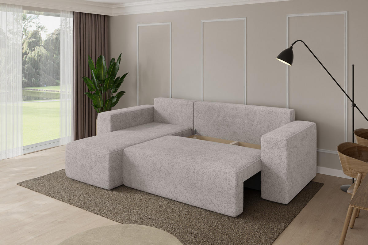 ROHOVÁ SEDAČKA s funkcí spaní, otoman vlevo SENO-L 249x139x85 světle šedá velur - černá/světle šedá, kompozitní dřevo/textil (249/139cm) - ALTDECOR