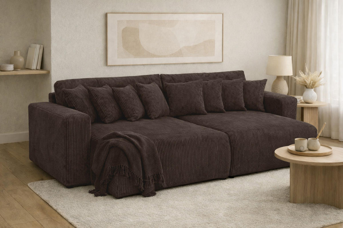 SCHLAFSOFA, Cordstoff Poso, Braun, PIANO DOUBLE - Braun, Holz (246/83/145cm) - Kaiser Möbel