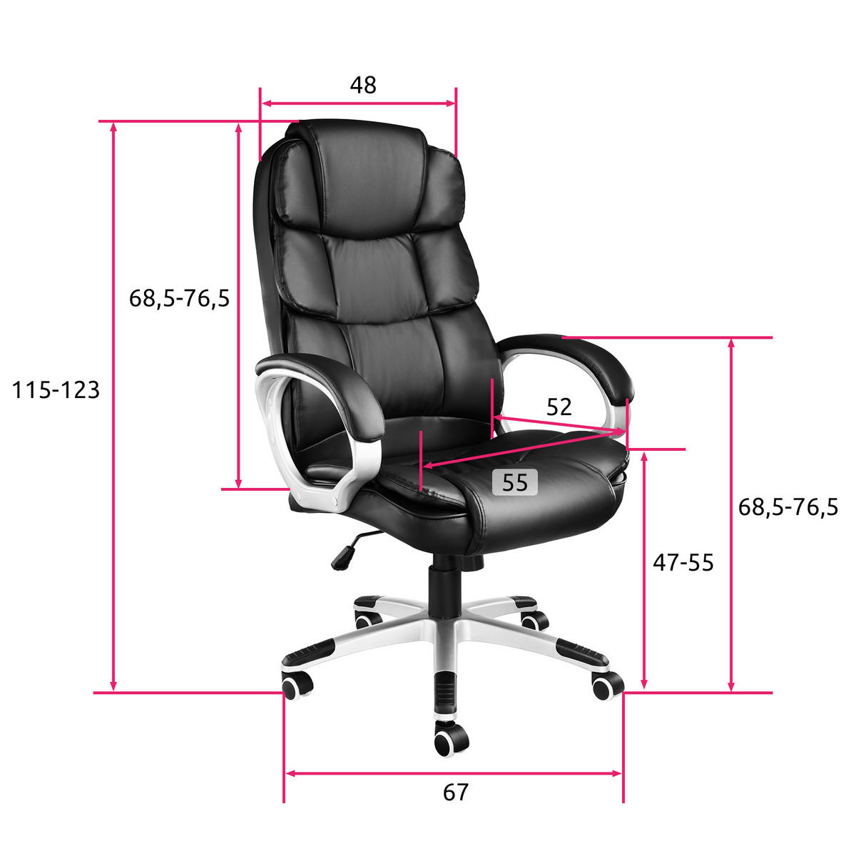 BÜROSTUHL Jonas, einstellbare Wippfunktion, schwarz - Schwarz, Textil (70/123/71cm) - tectake