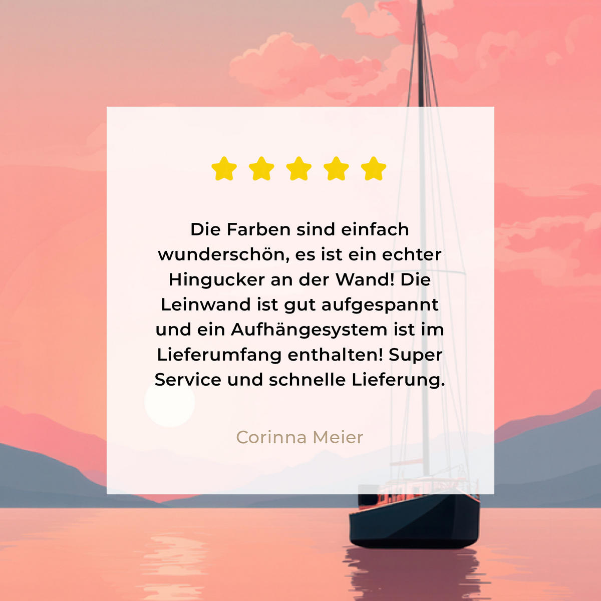 LEINWANDBILD Segelboot - Rosa Meer - Sonnenuntergang - Berge Groß 140x90 cm - Rosa, Textil (140/90cm) - MuchoWow