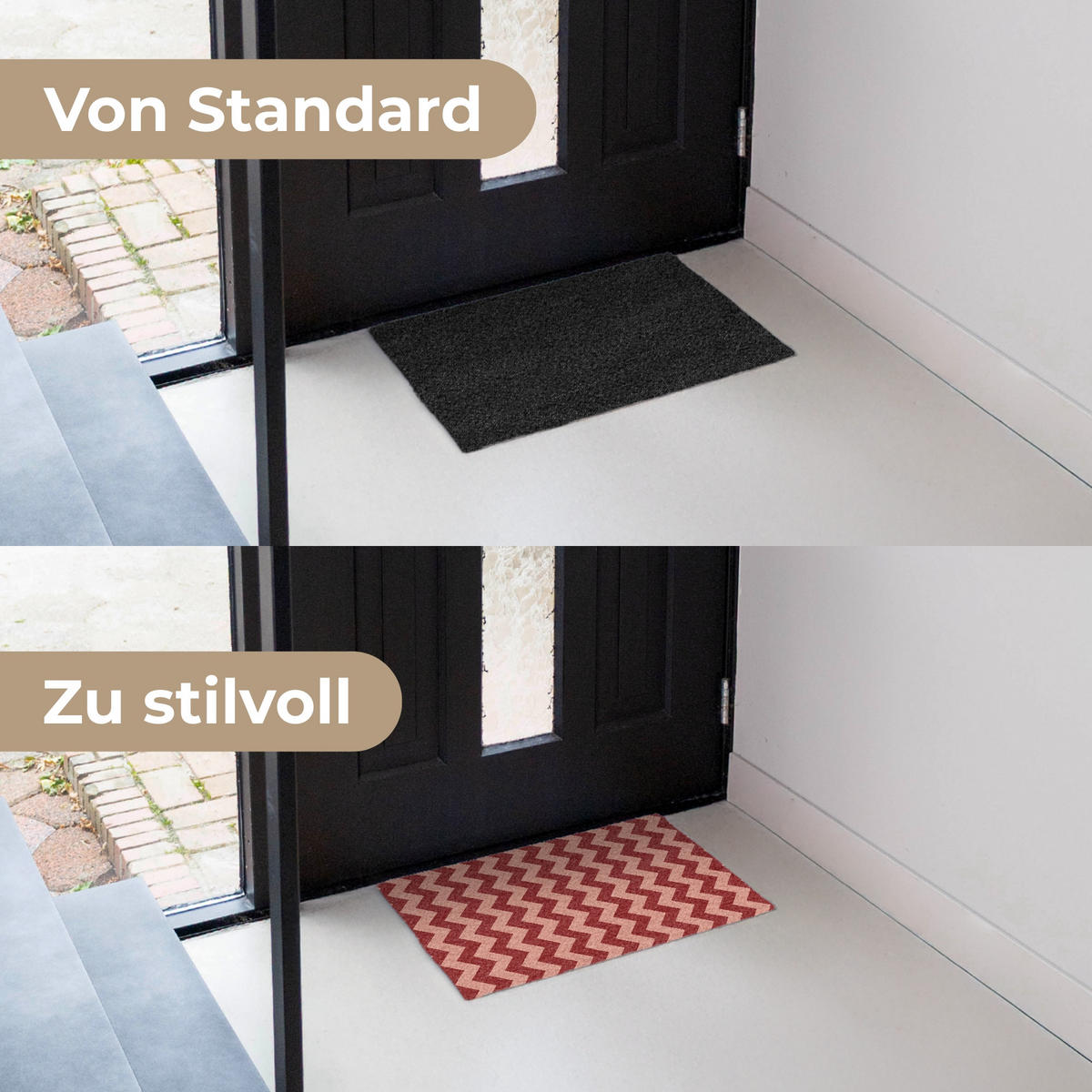 FUSSMATTE Zickzack - Streifen - Muster - Rot 60x40 cm - Bordeaux, Kunststoff (60/0.4cm) - MuchoWow