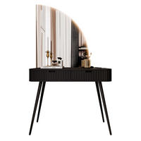 SCHMINKTISCH ZAIRA-QS mit LED Spiegel Rechte Schwarz - Schwarz, Holzwerkstoff (103/80/49cm) - Lookway