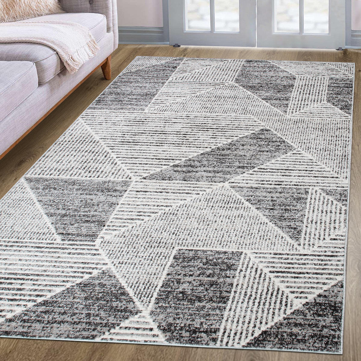 TEPPICH Harmonia geometrisches Design Dreieck Hoch-Tief-Effekt grau 80 x 150 cm - Creme/Grau, Kunststoff/Textil (80/150cm) - oKu-Tex