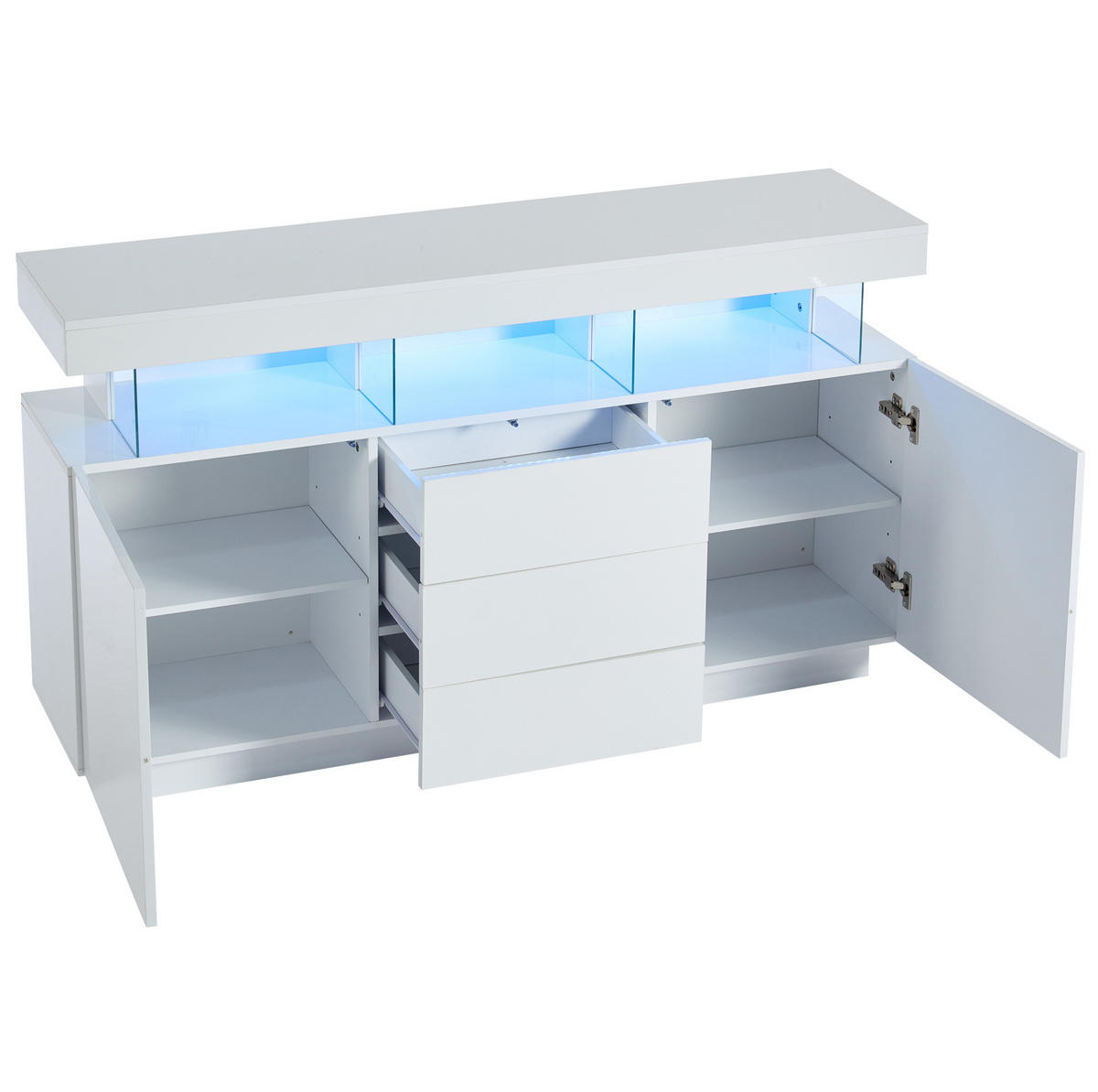 SIDEBOARD 140/35/80 cm in Weiß Hochglanz mit 3 Schubladen & LED-Beleuchtung - Weiß, Holzwerkstoff (140/80/35cm) - BEAOK