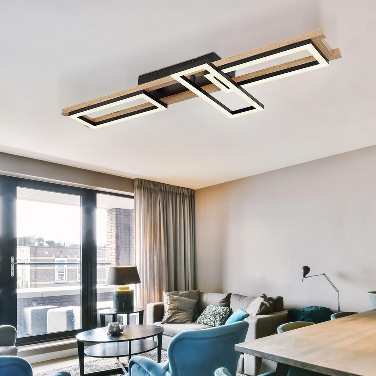 LED DECKENLEUCHTE ILLA Braun Holzoptik - Braun, Metall (100/13.5/11cm) - Globo Lighting