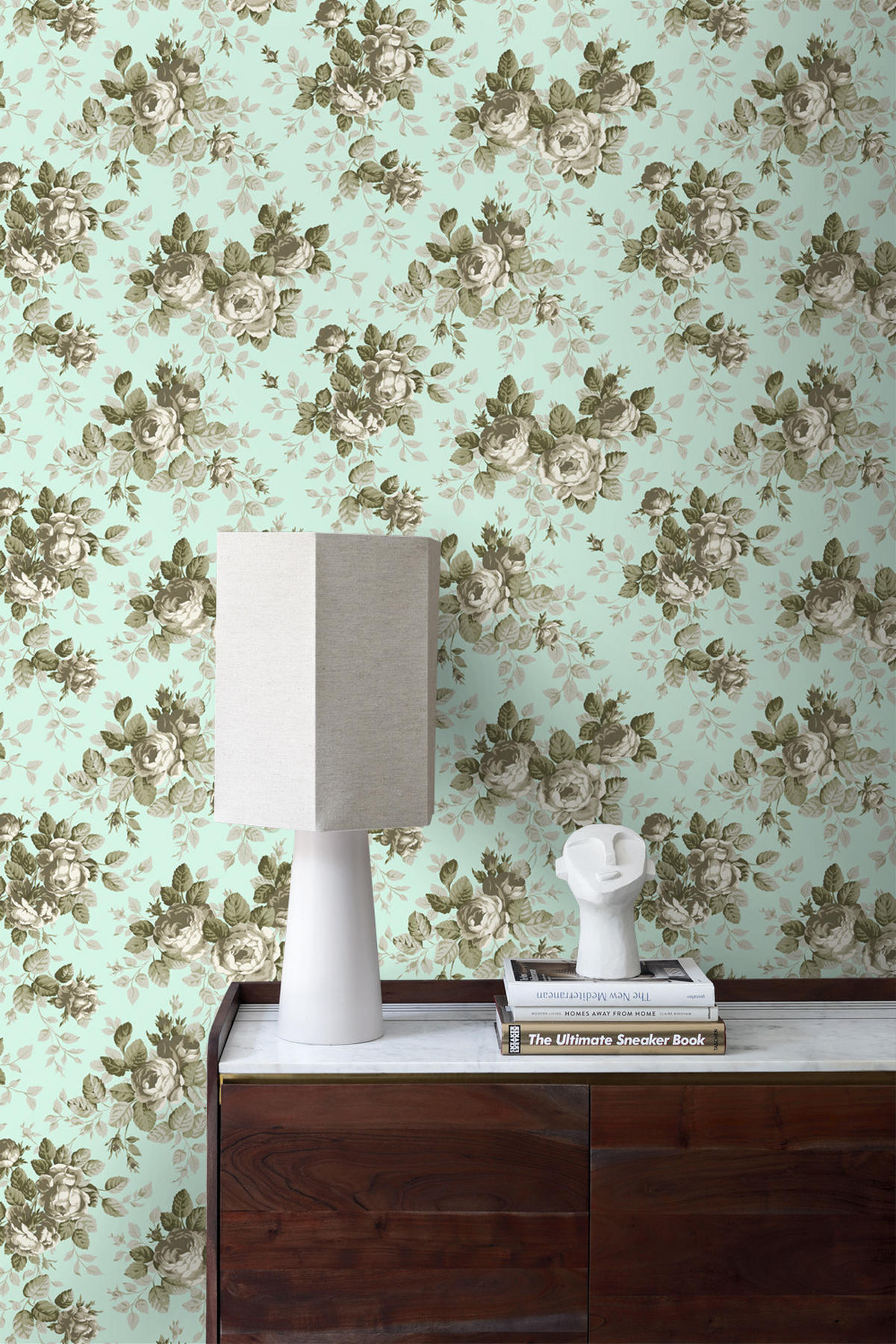 TAPETE Rosen 53 cm x 10.05 m - Grün, Papier (53/1000cm) - Origin Wallcoverings
