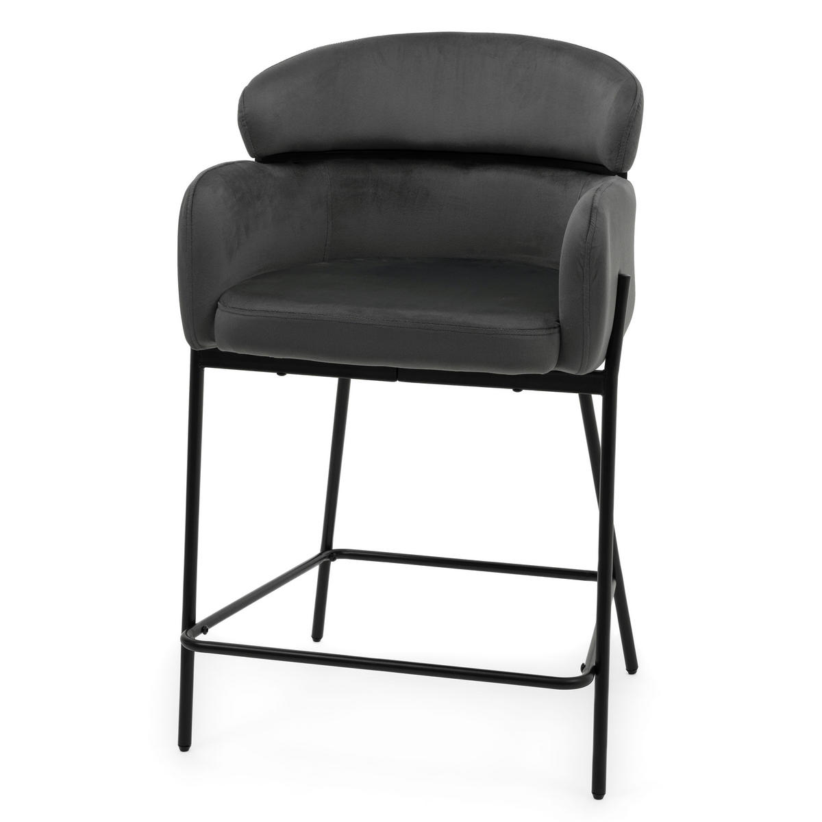 BARHOCKER BOLZANO gepolsterter mit Steppung - grau - Samt Velour - Schwarz/Grau, Textil/Metall (60/99/55cm) - NEW HOME