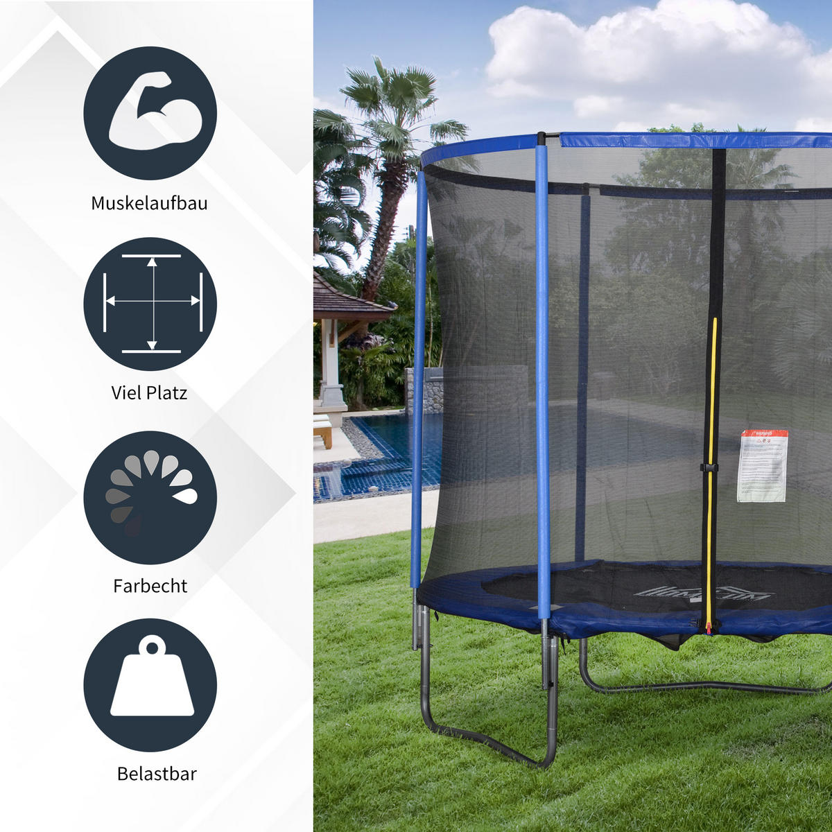 TRAMPOLIN mit Sicherheitsnetz Gartentrampolin Stahl Ø244 x 240H cm - Blau, Metall (244/240/244cm) - HOMCOM