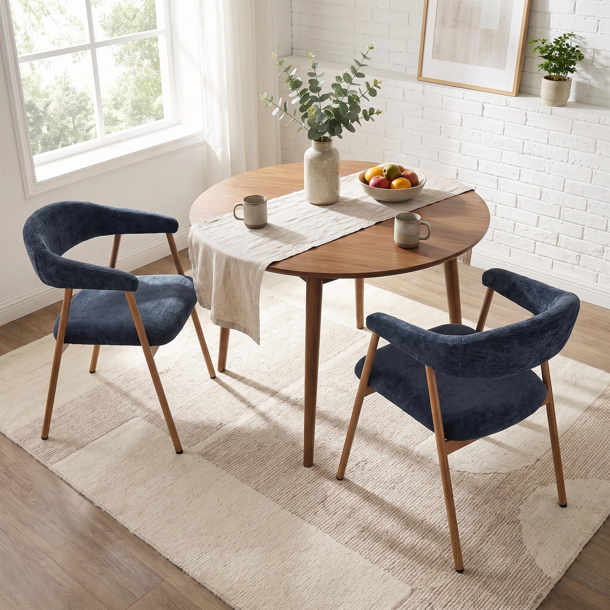 ESSZIMMERSTÜHLE 2er-Set, gepolstert, Chenille, Metallbeine in Holzoptik, Blau - Blau, Textil (61/80.5/59cm) - Meubles Cosy