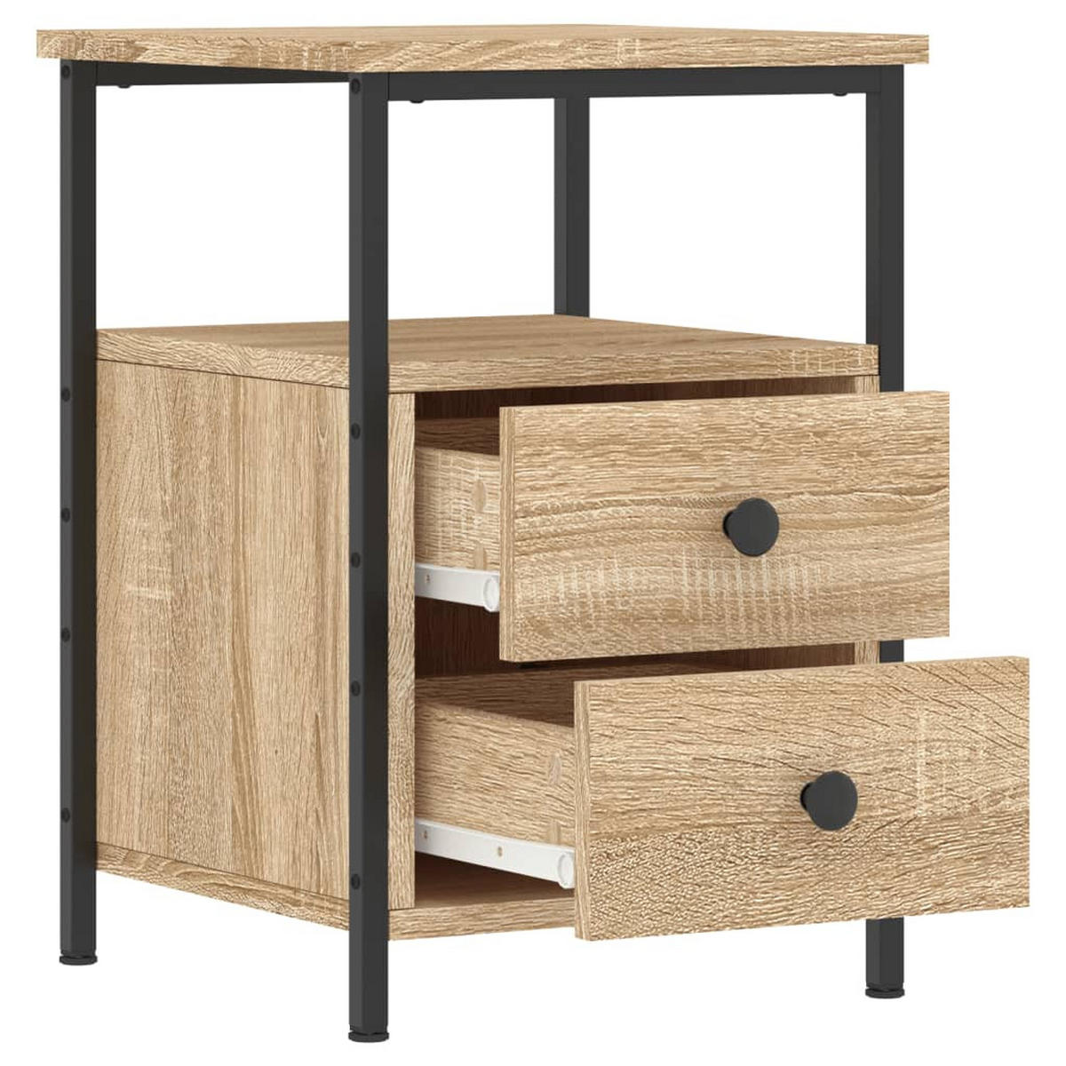 NACHTTISCH 2-teilig mit 2 Schubladen 34/35,5/50 cm aus Holzwerkstoff in Sonoma-Eiche Dekor - Schwarz/Sonoma Eiche, Holz/Metall (35.5/50/34cm) - vidaXL