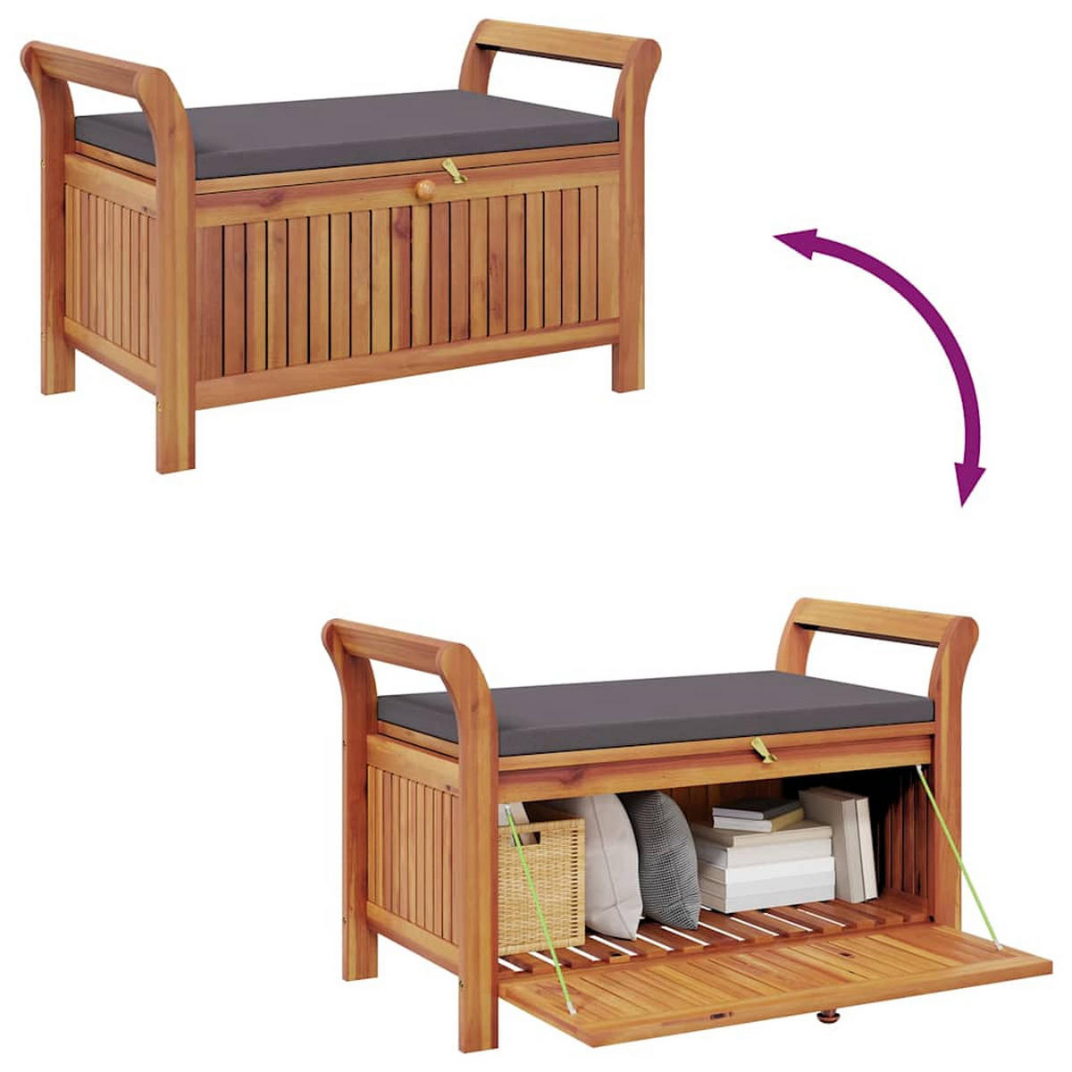 GARTEN-TRUHENBANK Mit Kissen 91 Cm Massivholz Akazie - Braun, Holz (91/60/50cm) - vidaXL