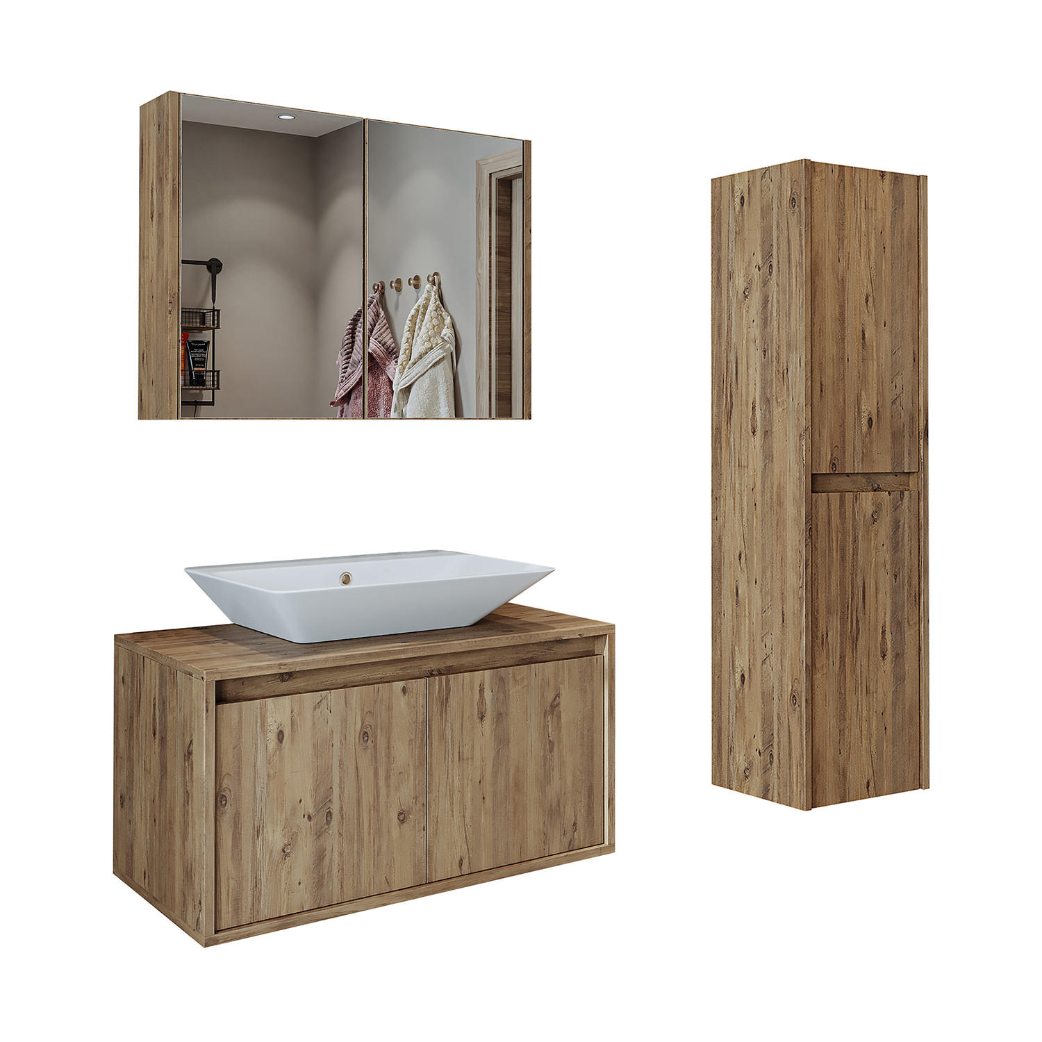 BADMÖBEL Set ATLANTIC-100 4-teilig - Eichefarben, Holzwerkstoff (100/150/45cm) - Roomart