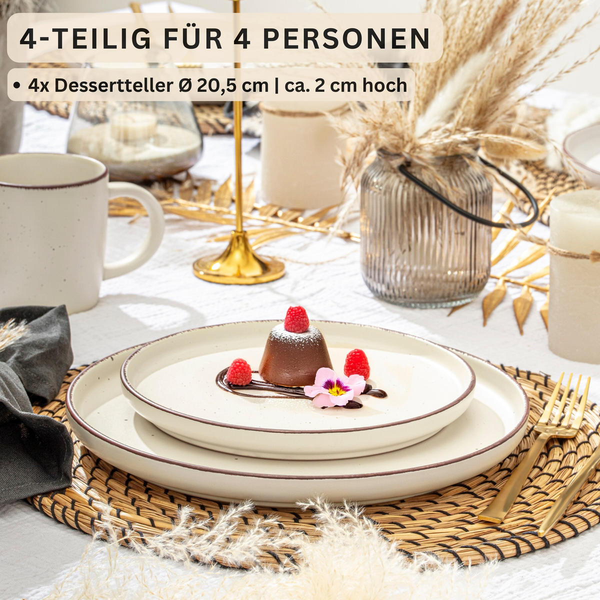 DESSERTTELLER BOMBAY BEACH - 4 teilig aus Steingut - Creme, Stein (20.5cm) - Sänger