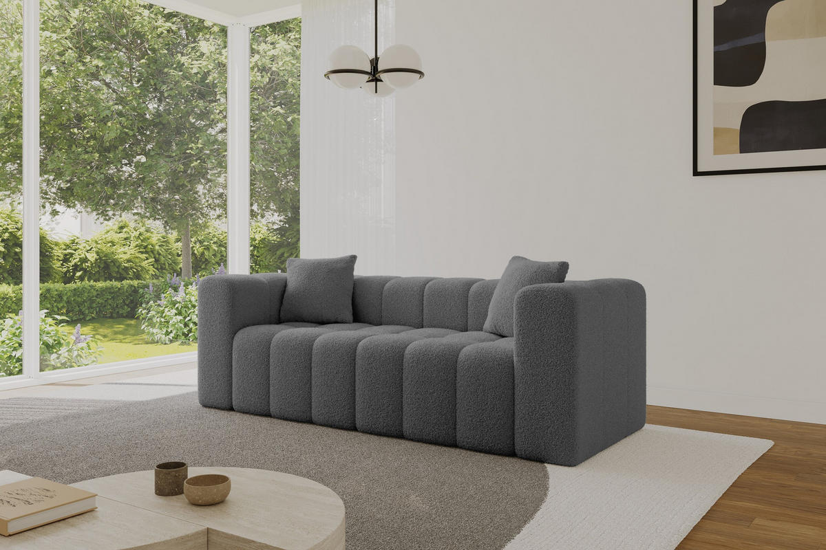 SOFA 2-Sitzer DONY-2 232x90x71 cm Grau Bouclé - Schieferfarben/Schwarz, Holzwerkstoff/Kunststoff (232/71/90cm) - ALTDECOR