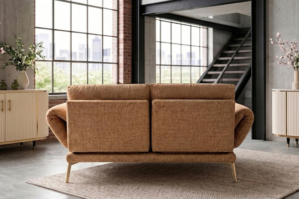 SOFA HOLLY Braun Flachgewebe - Dunkelbraun/Braun, Textil/Metall (176/90/92cm) - KAWOLA