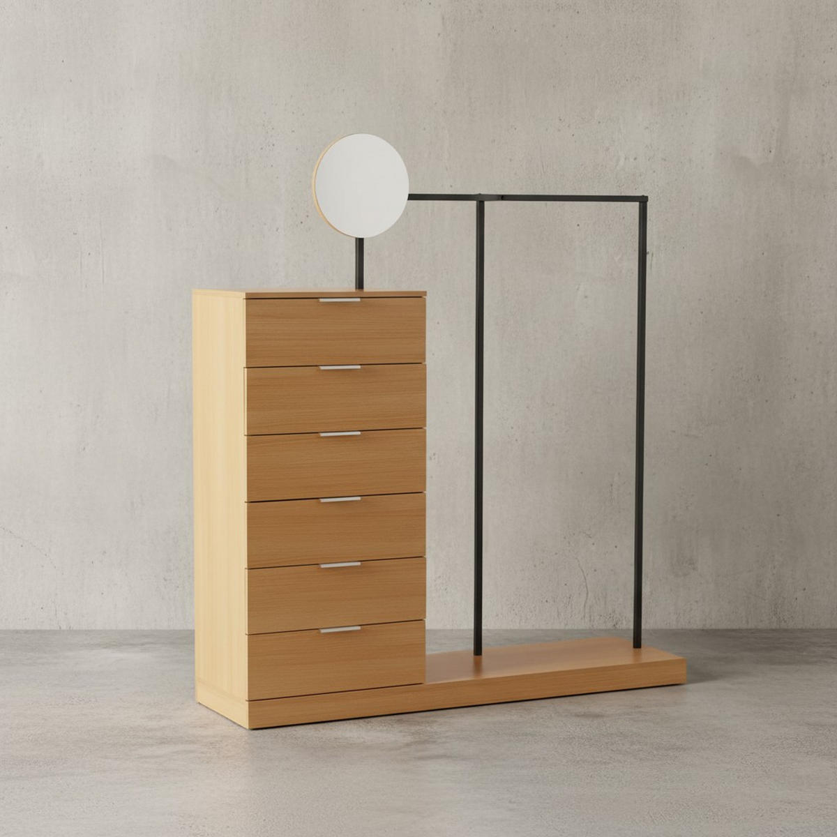 GARDEROBE Eiche-Dekor 145x165x40cm mit Spiegel und Kommode - Eichefarben/Braun, Glas (145/165/40cm) - KADIMA DESIGN