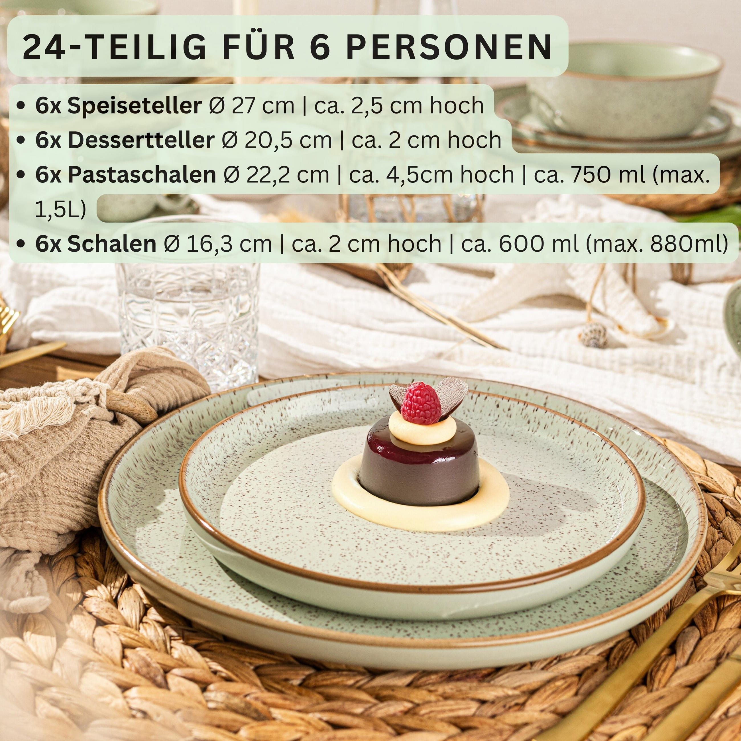 TAFELSERVICE RIO MINZE - 24 teilig aus Steingut - Grün, Stein (27/6.6/27cm) - Sänger