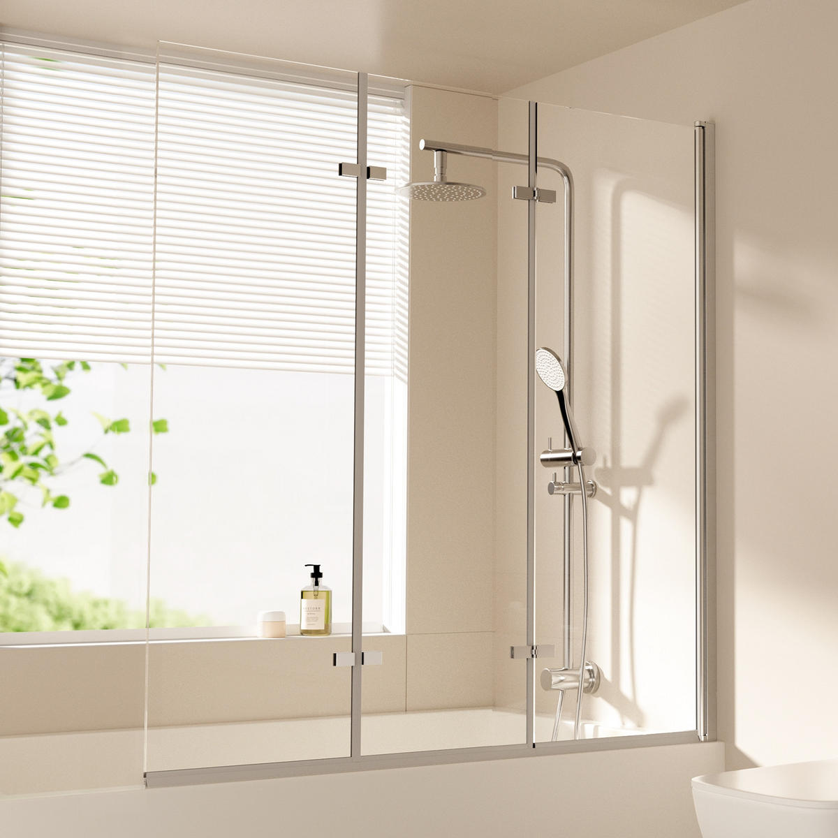 DUSCHWAND für Badewannen Faltbar mit Schwenkfunktion 140/120 cm - Transparent, Glas (120/140cm) - EMKE