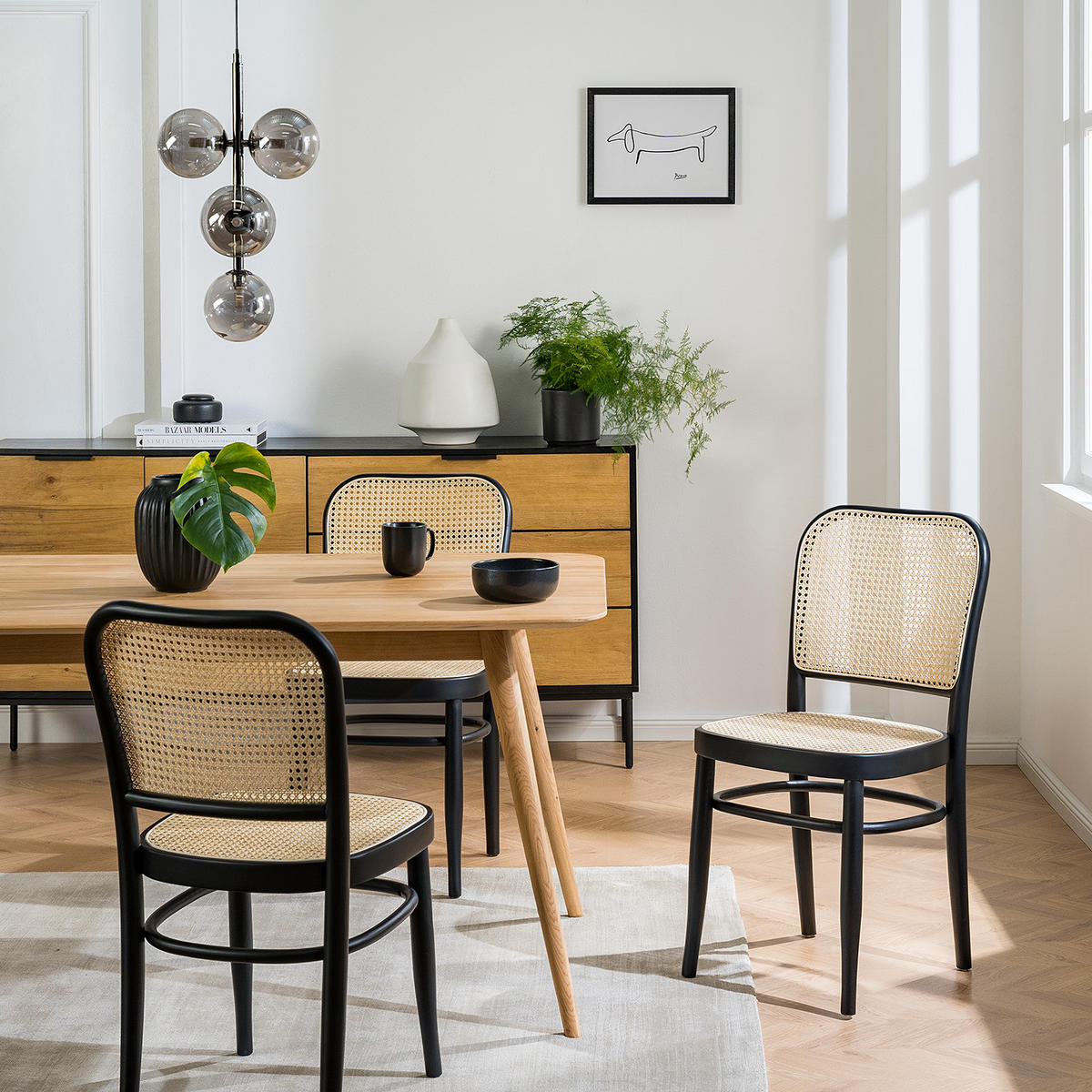 ESSZIMMERSTUHL - Rattan / Buche massiv, 2er-Set - Schwarz, Naturmaterialien (51/87/45cm) - home24