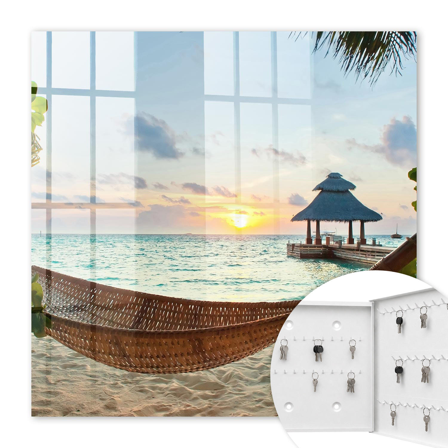 SCHLÜSSELBOX Weiß 30x30 cm – Türöffnung nach rechts - Strandentspannung - Blau, Metall (30/30/5cm) - TULUP
