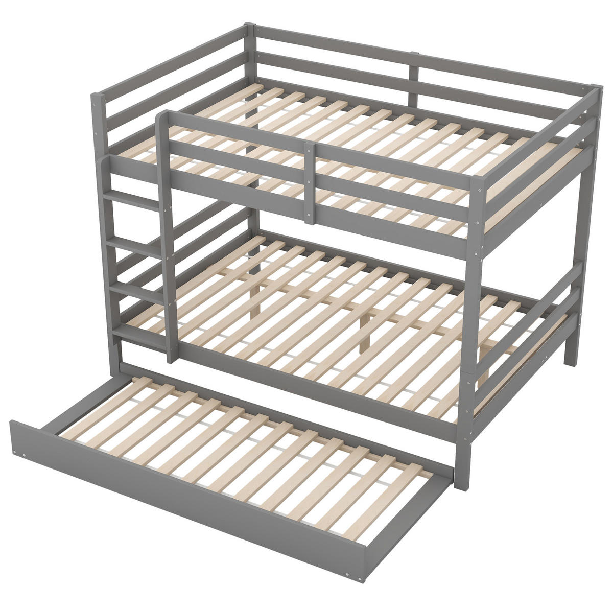 ETAGENBETT 140/200 cm mit Ausziehbett, hoher Absturzsicherung und Treppe aus Kiefern , Grau - Grau, Holzwerkstoff (140/200cm) - Redom