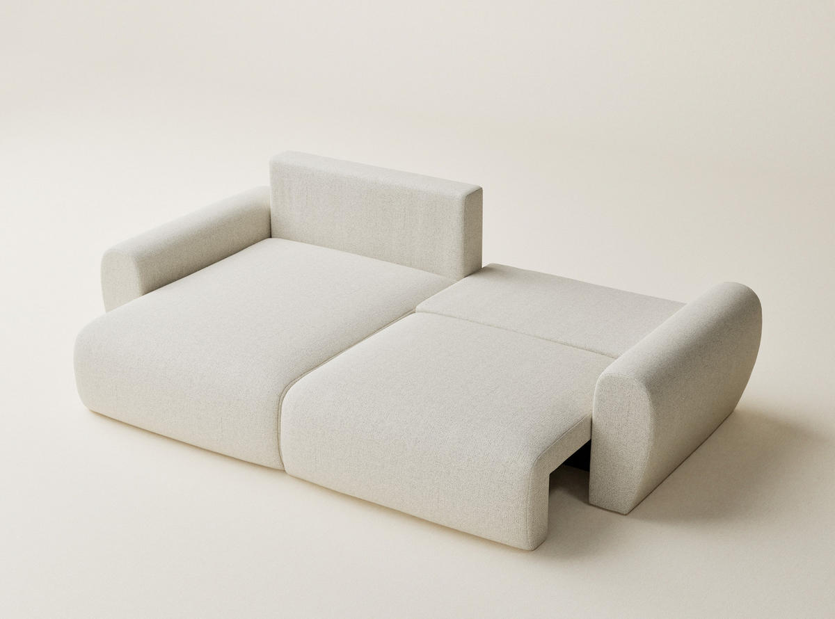 ECKSOFA MIT SCHLAFFUNKTION Numba Creme Webstoff - Creme/Schwarz, Holz/Holzwerkstoff (253/153cm) - Maison de Reve